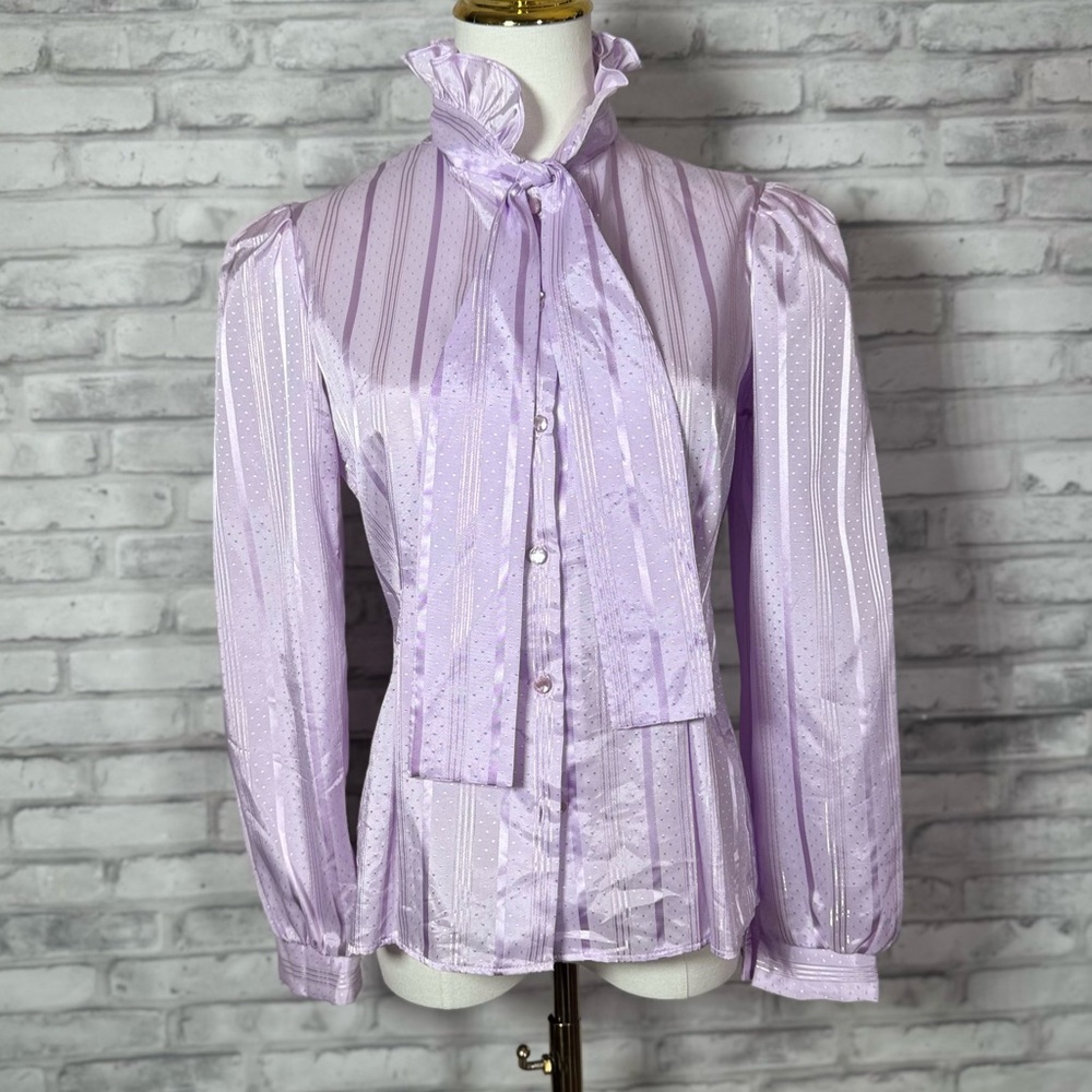 Vintage Hunters Glen Retro 50's Striped Lavender Purple Button Blouse